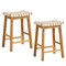 Faux PU Leather Bar Stools Set of 2 with Woven Curved Seat Natural